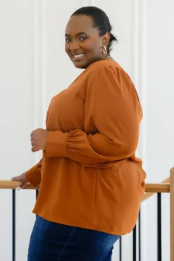 Enjoy This Moment V Neck Blouse In Toffee