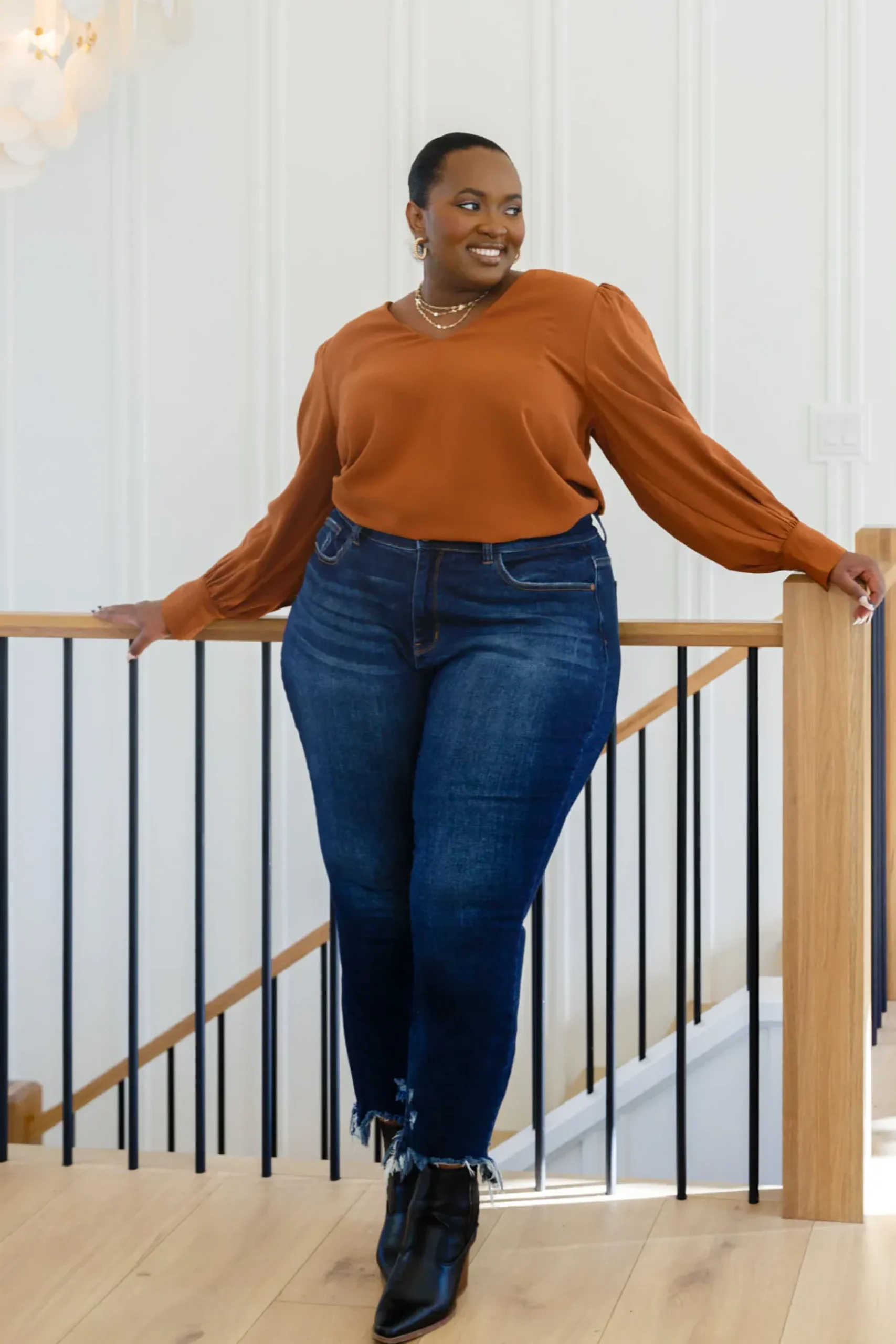 Enjoy This Moment V Neck Blouse In Toffee