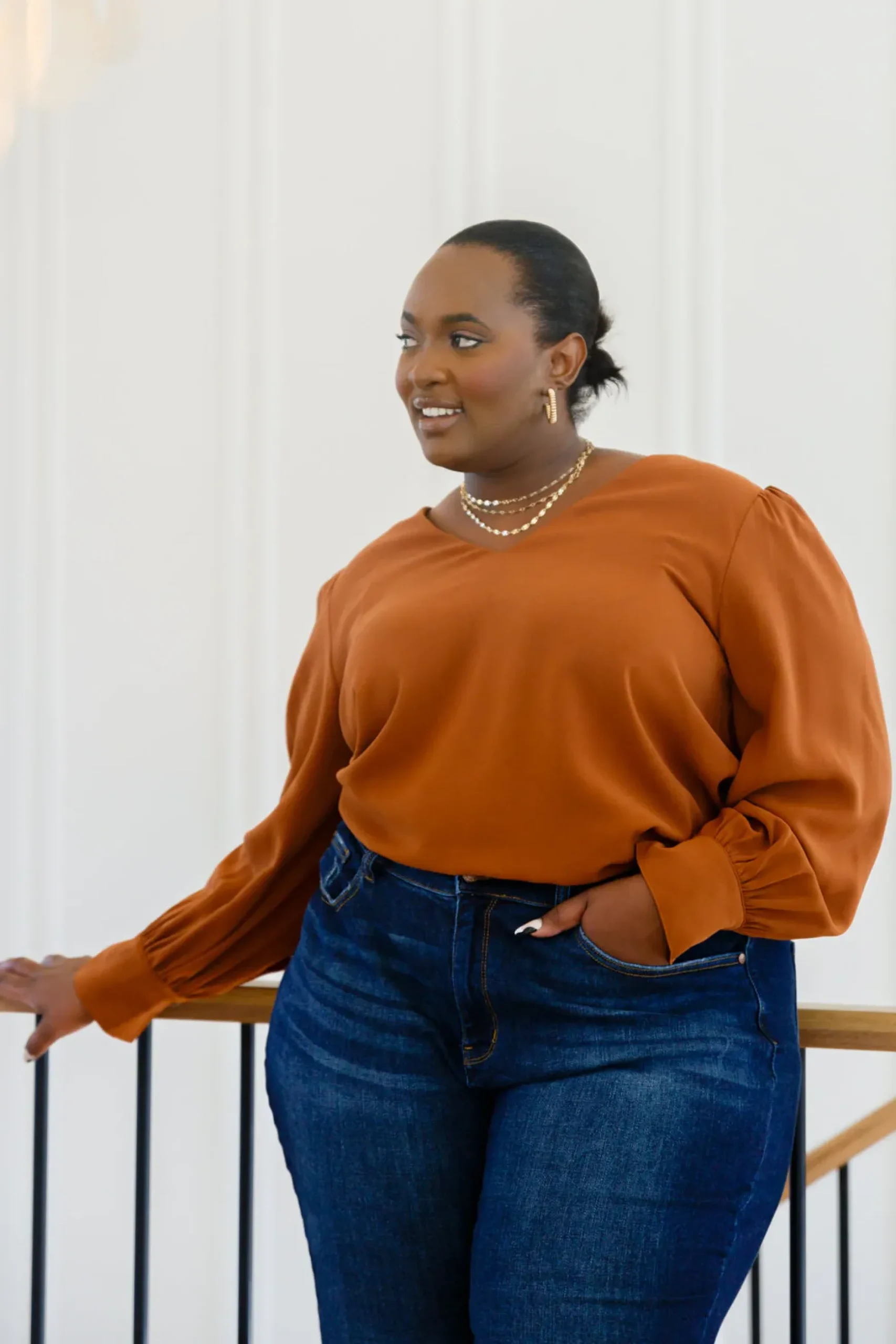 Enjoy This Moment V Neck Blouse In Toffee