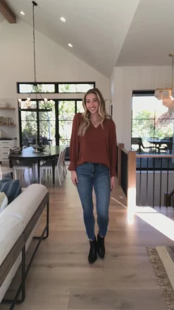 Enjoy This Moment V Neck Blouse In Toffee