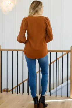 Enjoy This Moment V Neck Blouse In Toffee