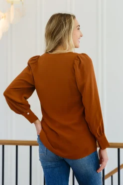 Enjoy This Moment V Neck Blouse In Toffee