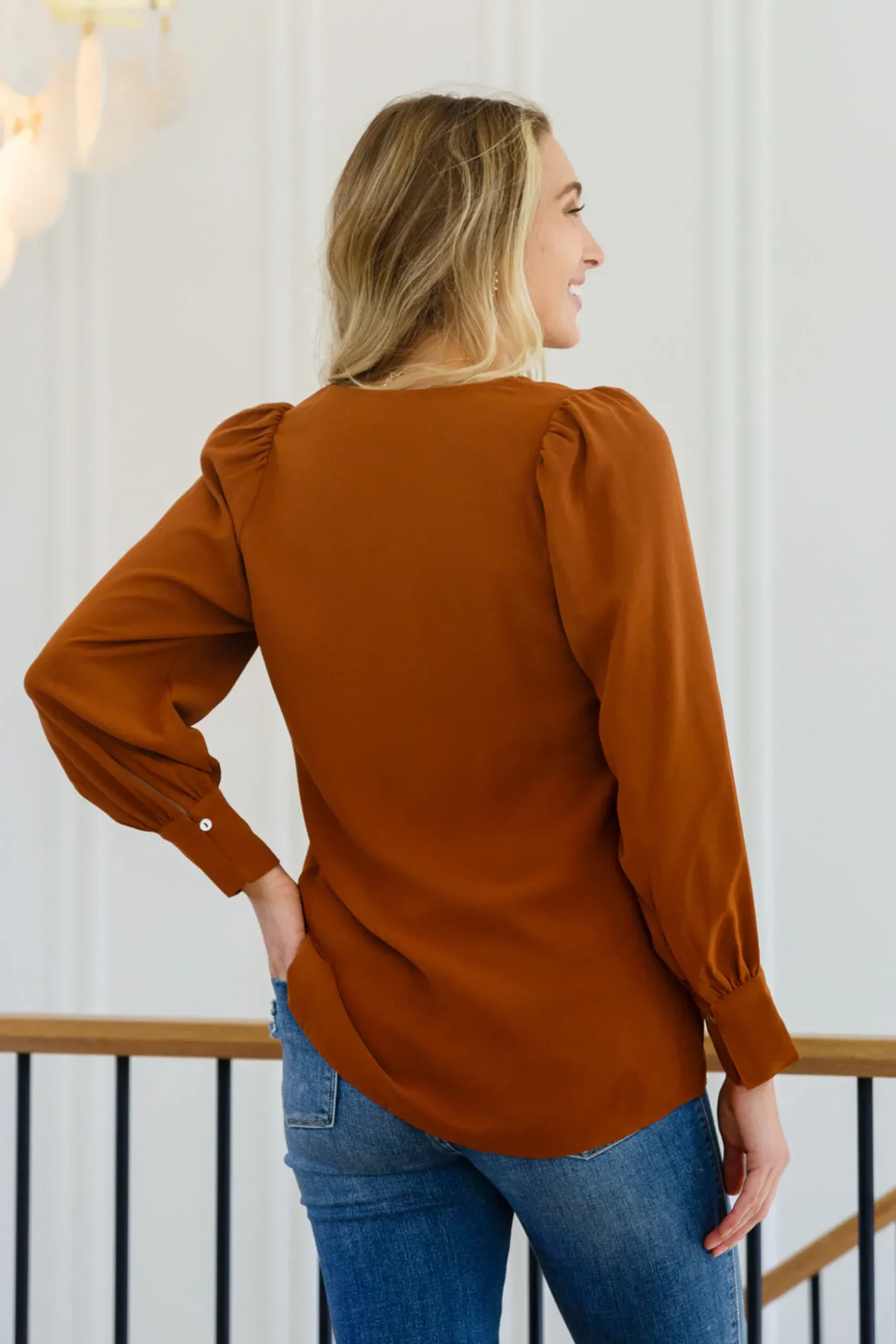 Enjoy This Moment V Neck Blouse In Toffee