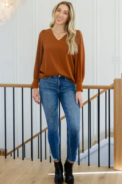 Enjoy This Moment V Neck Blouse In Toffee