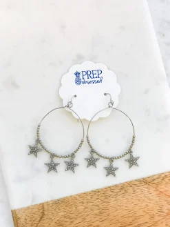 Erin Crystal Star Drop Earrings - Silver