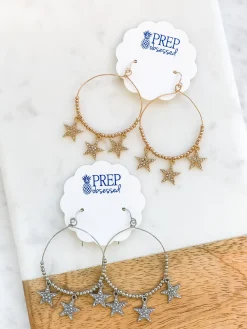 Erin Crystal Star Drop Earrings - Silver