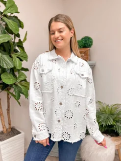 Eyelet Embroidered Denim Jacket - Off White by Sew In Love