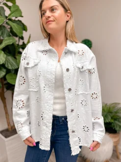 Eyelet Embroidered Denim Jacket - Off White by Sew In Love
