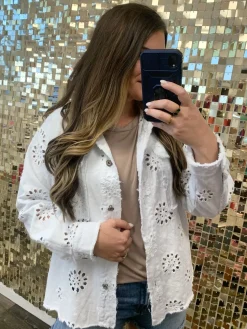 Eyelet Embroidered Denim Jacket - Off White by Sew In Love