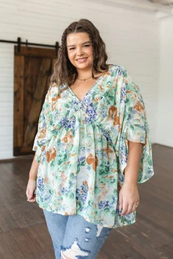 Fabled in Floral Draped Peplum Top in Ivory