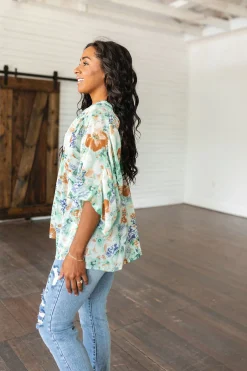 Fabled in Floral Draped Peplum Top in Ivory