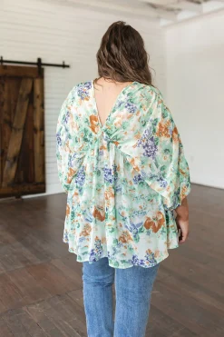 Fabled in Floral Draped Peplum Top in Ivory