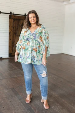 Fabled in Floral Draped Peplum Top in Ivory