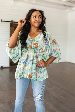 Fabled in Floral Draped Peplum Top in Ivory