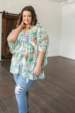 Fabled in Floral Draped Peplum Top in Ivory