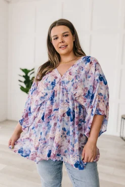 Fabled in Floral Draped Peplum Top in Blue
