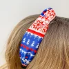 Fair Isle Printed Top Knot Headband - Red & Blue