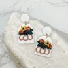 Fall Flowers Clay Dangle Earrings - White