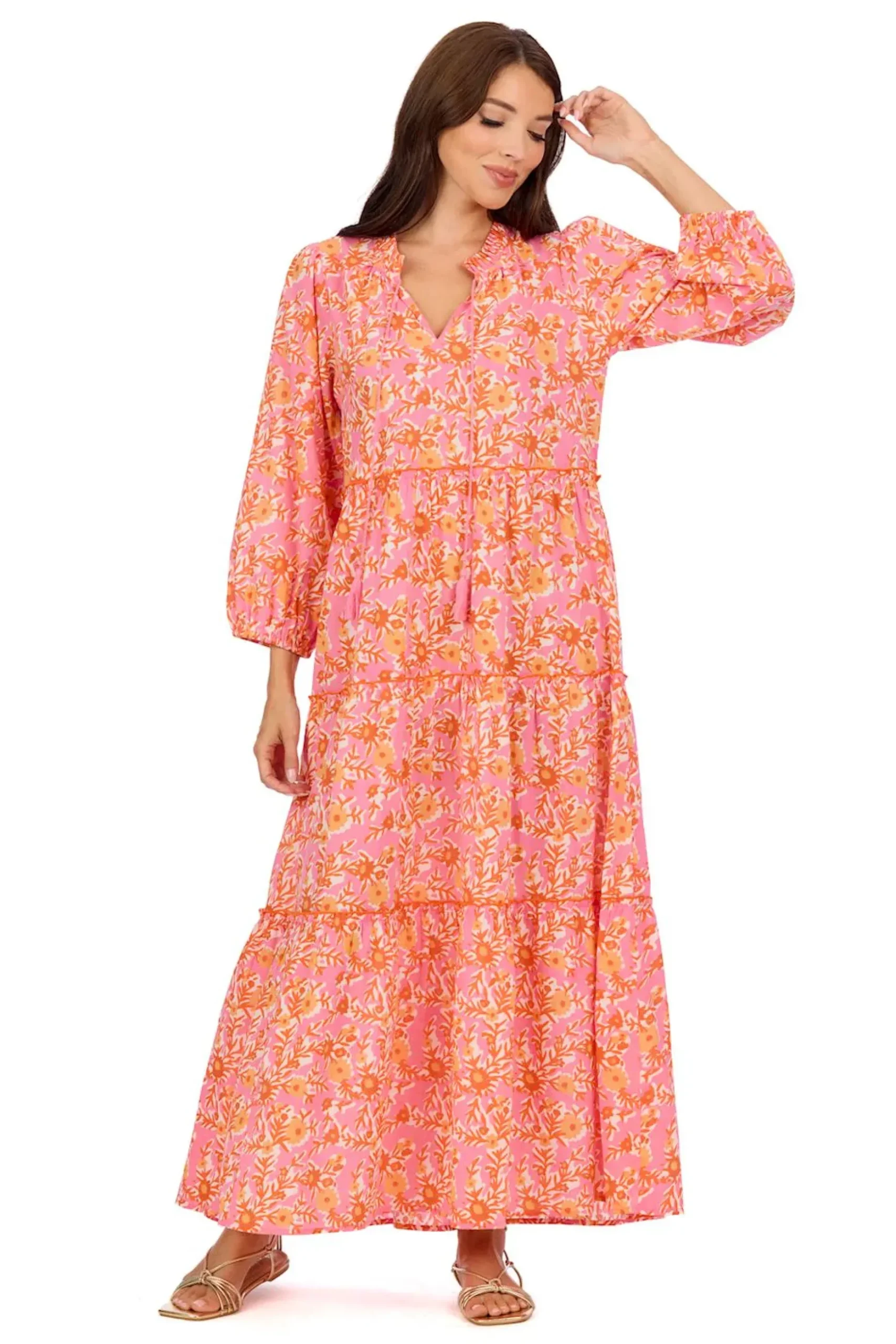 Farris Maxi Dress - Pink & Orange by Mud Pie