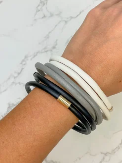 Faux-Leather Band Bracelet Set - Grey
