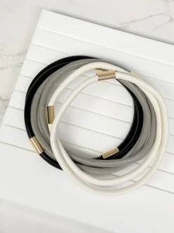 Faux-Leather Band Bracelet Set - Grey