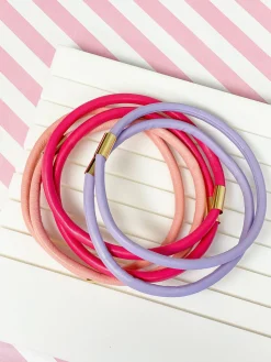Faux-Leather Band Bracelet Set - Pink