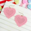Filigree Heart Dangle Earrings - Pink