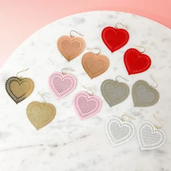 Filigree Heart Dangle Earrings - White