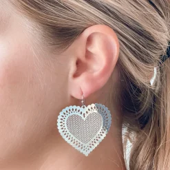 Filigree Heart Dangle Earrings - Silver