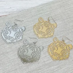 Filigree Tiger Dangle Earrings - Silver