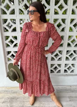 First Kiss Long Sleeve Maxi Dress In Rust