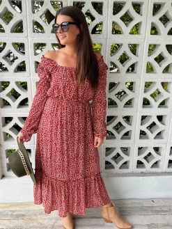 First Kiss Long Sleeve Maxi Dress In Rust