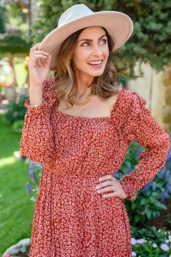 First Kiss Long Sleeve Maxi Dress In Rust