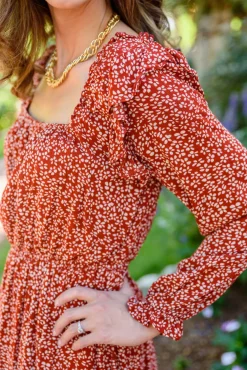 First Kiss Long Sleeve Maxi Dress In Rust