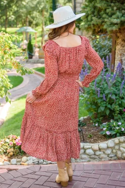 First Kiss Long Sleeve Maxi Dress In Rust