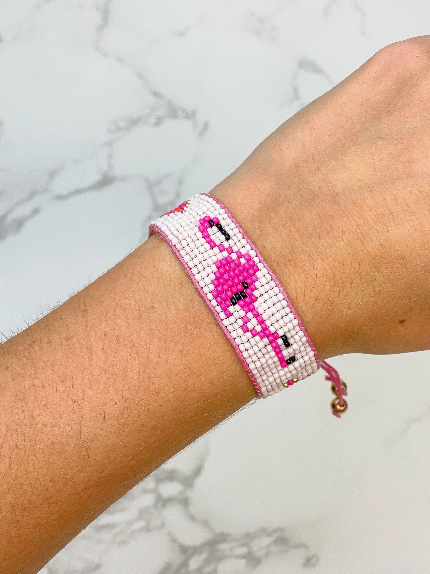 Flamingo Beaded Adjustable Bracelet - Pink