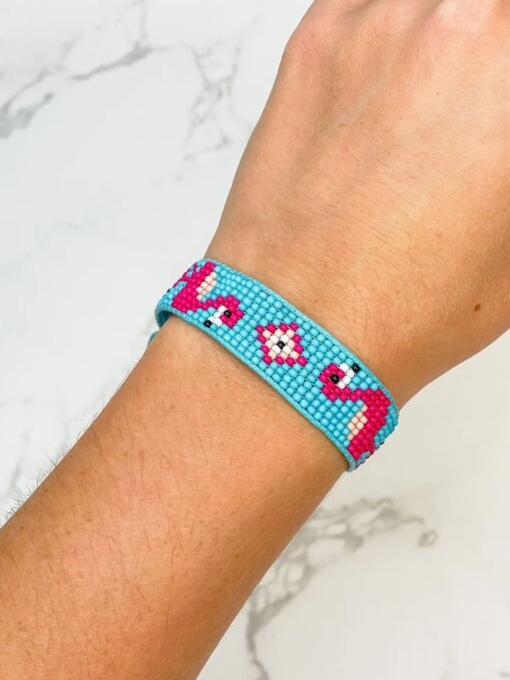 Flamingo Beaded Adjustable Bracelet - Aqua
