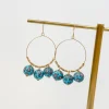 Floral Clay Beaded Dangle Earrings - Blue