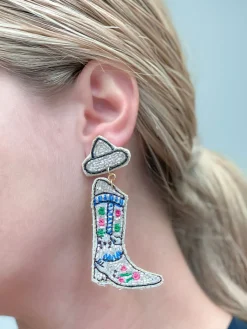 Floral Cowboy Boot Beaded Dangle Earrings