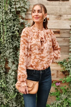 Floral Ties Top in Taupe