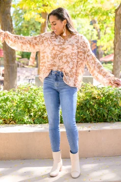 Floral Ties Top in Taupe