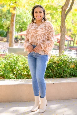 Floral Ties Top in Taupe