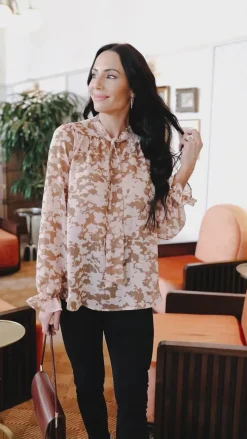 Floral Ties Top in Taupe