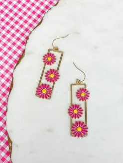 Flower Bar Dangle Earrings