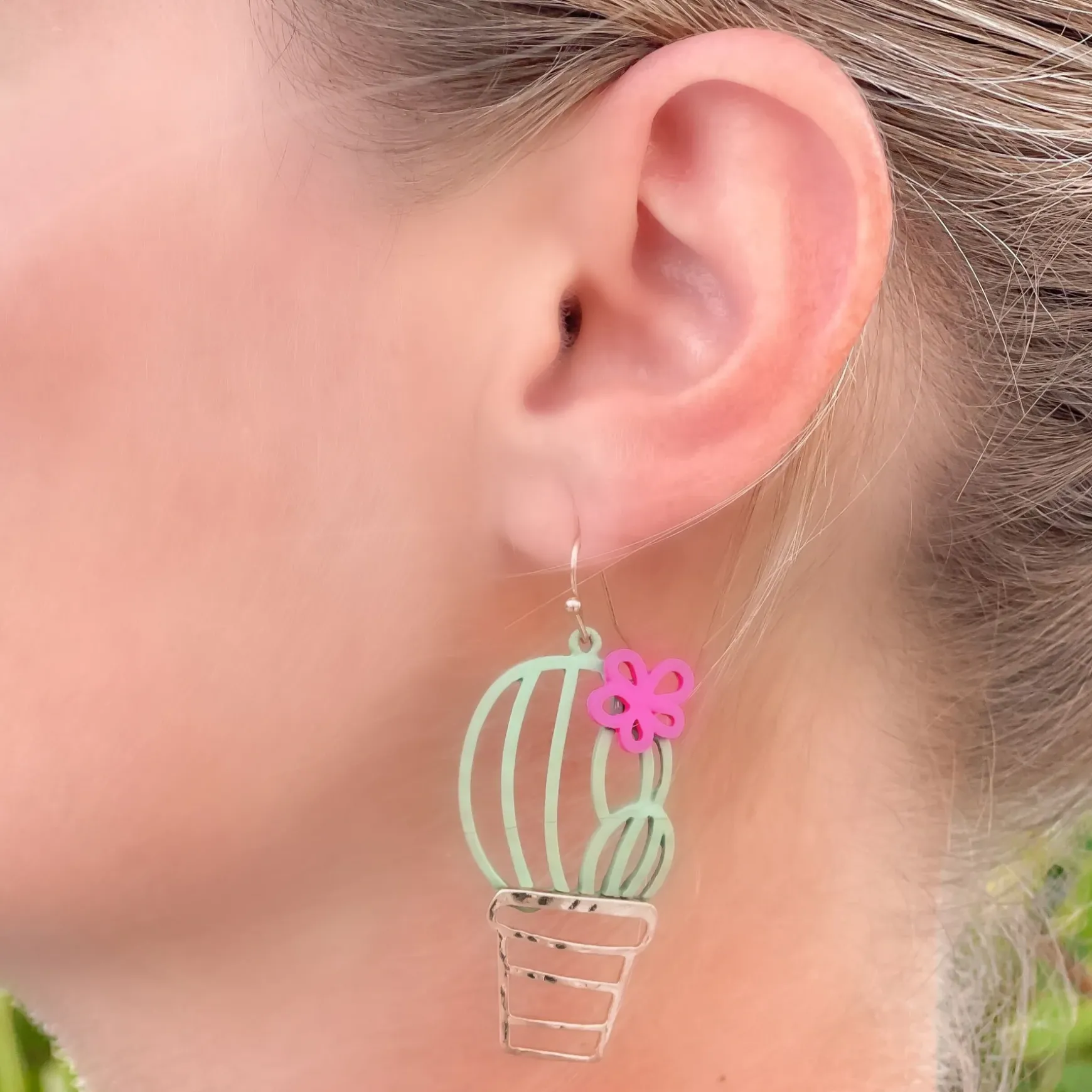 Flower Cactus Metal Dangle Earrings