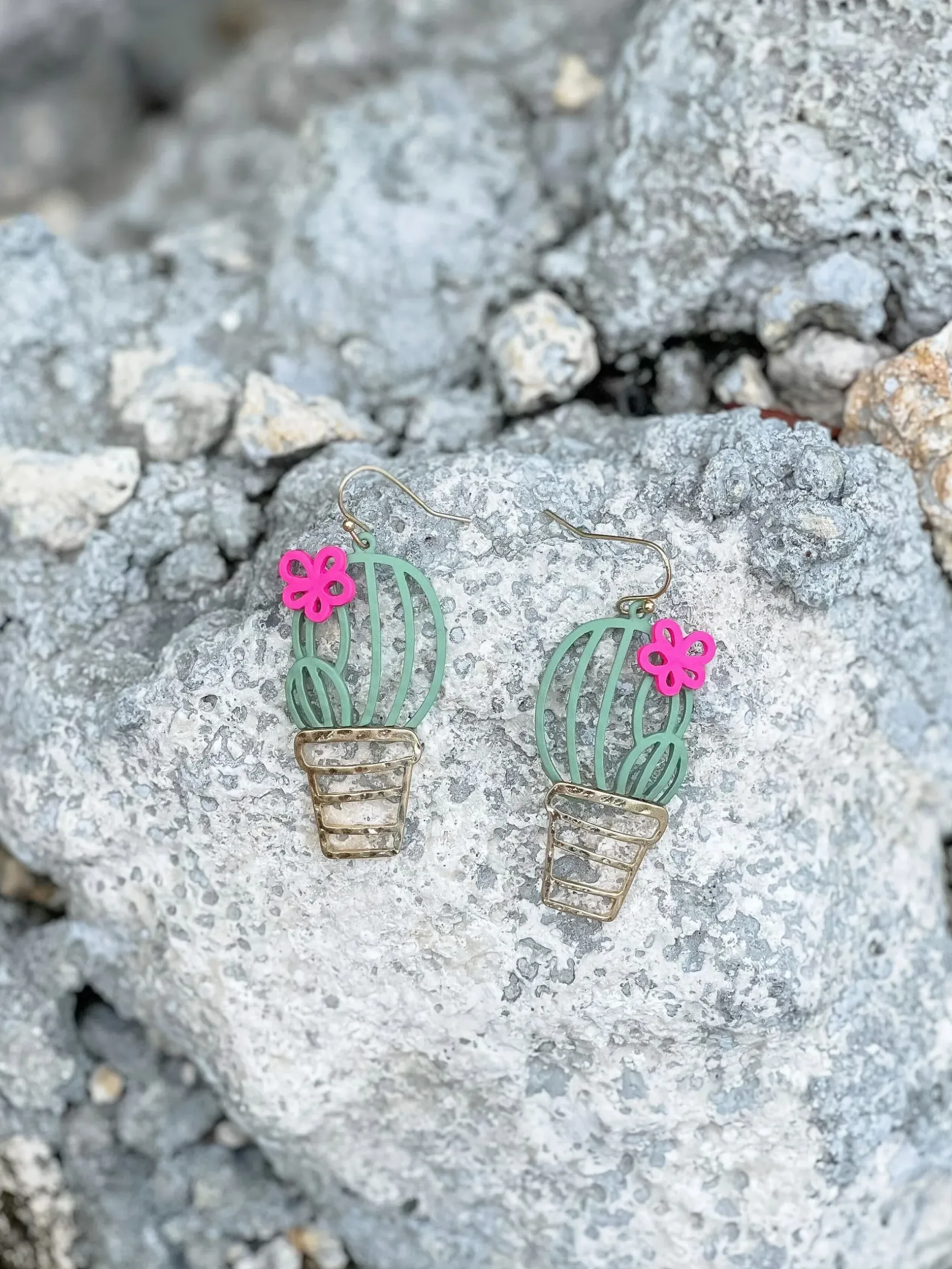 Flower Cactus Metal Dangle Earrings