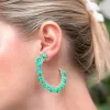 Flower Fringe Hoop Earrings - Green