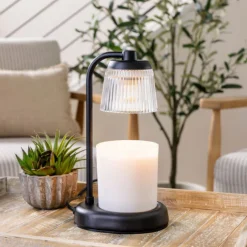 Fluted Glass Black Candle Warmer Lamp