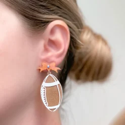 Football Bow Drop Earrings - Brown