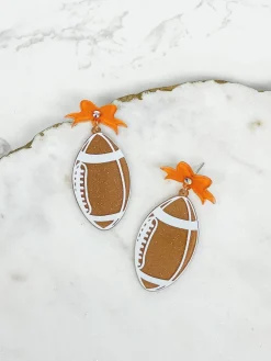 Football Bow Drop Earrings - Brown